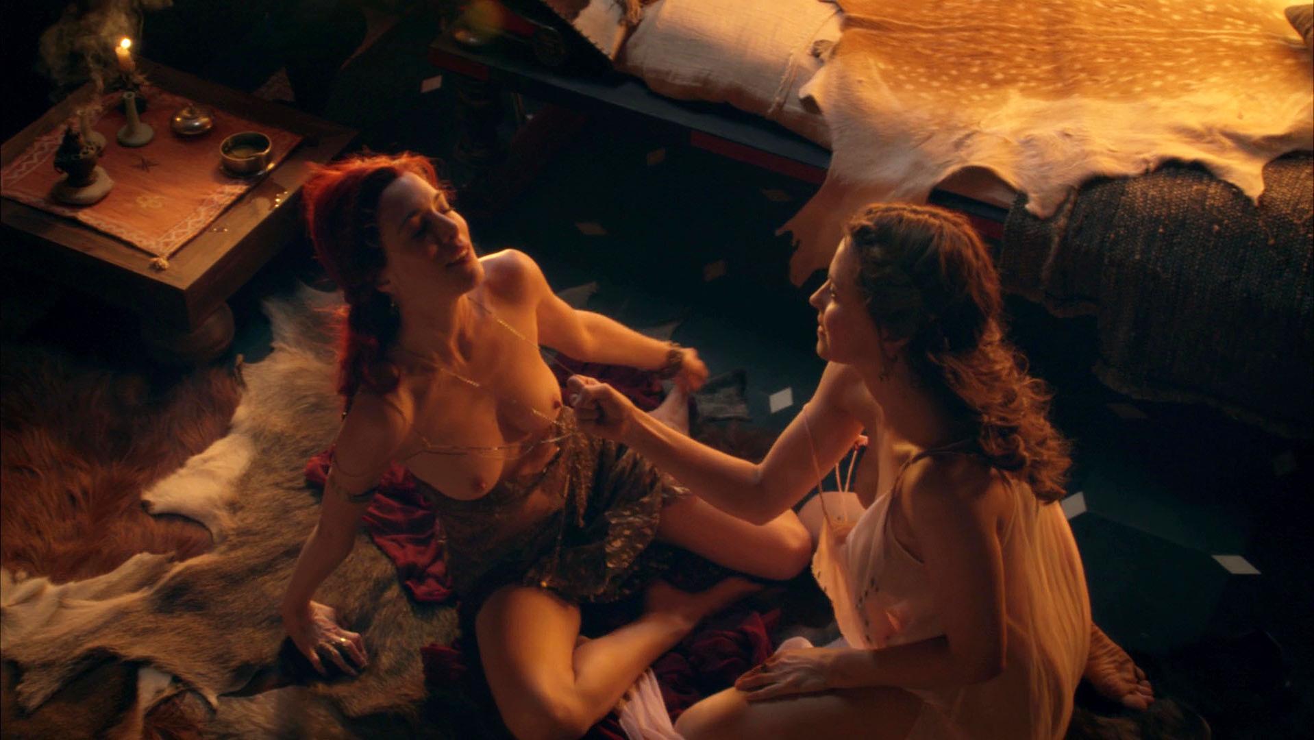 Lucy Lawless and Jaime Murray appear nude in the drama show “<b>Spartacus</b>” sea...